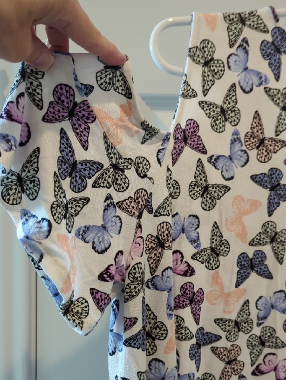 Elle White Cold-Shoulder Butterfly Tank Top in Purple/Blue/Peach/Black - Picture 5 of 5